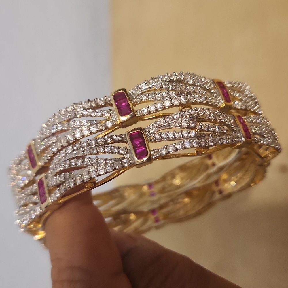 Luxurious Gold Color and Purple Gemstone Set of 2 Bracelets